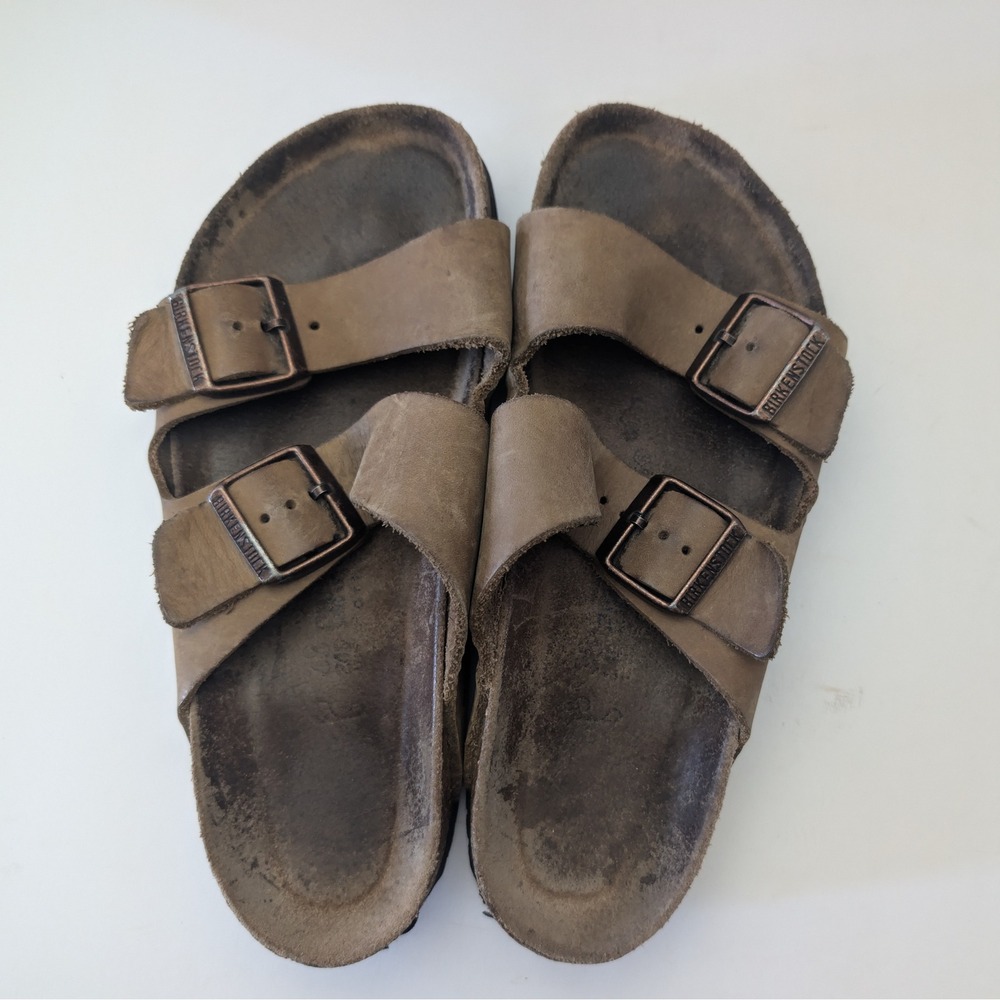 Birkenstock Arizona Tobacco Brown Leather Two Strap Sandals Size 38